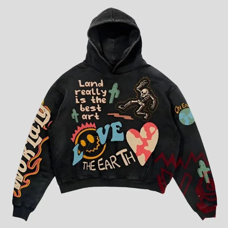 Gothic Oversized Black Graphic Hoodie for Women Maxct