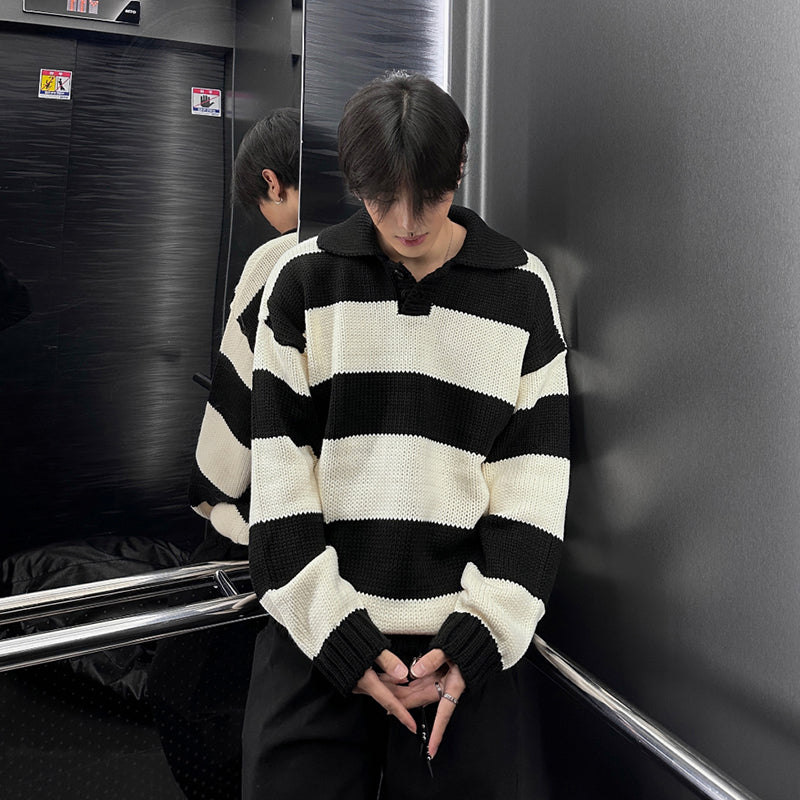 Maxct 6628 Striped Knitted Button-Up Shirt Sweater