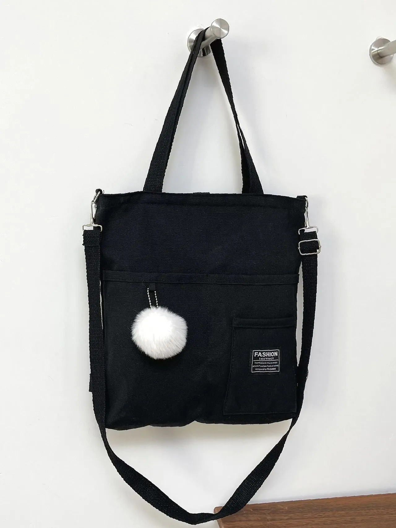 Maxct - Letter Graphic Shopper Bag with Bag Charm  - Women Tote Bags