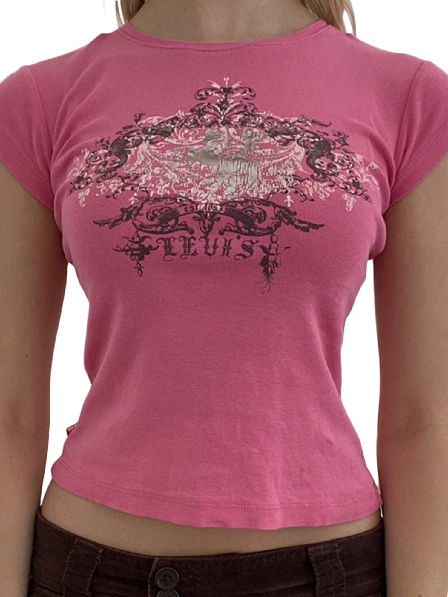 Maxct Womens Casual Short Sleeve T-shirt Vintage Printing Round Neck Exposed Navel Slim Fit Tops