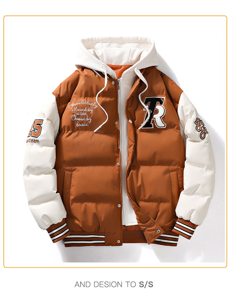 &Men's Embroidered Hooded Varsity Down Jacket