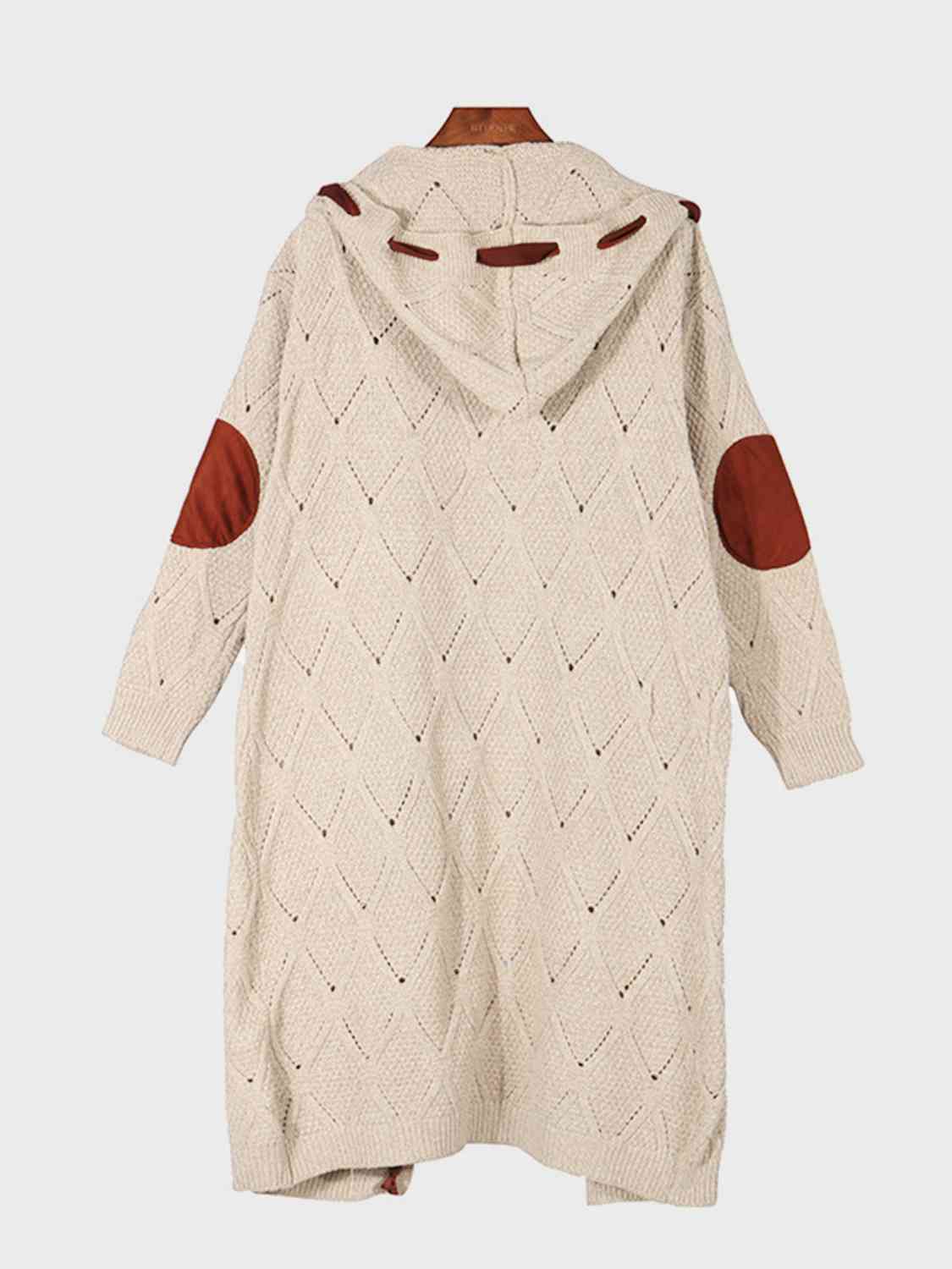 Maxct &Openwork Long Sleeve Open Front Hooded Cardigan