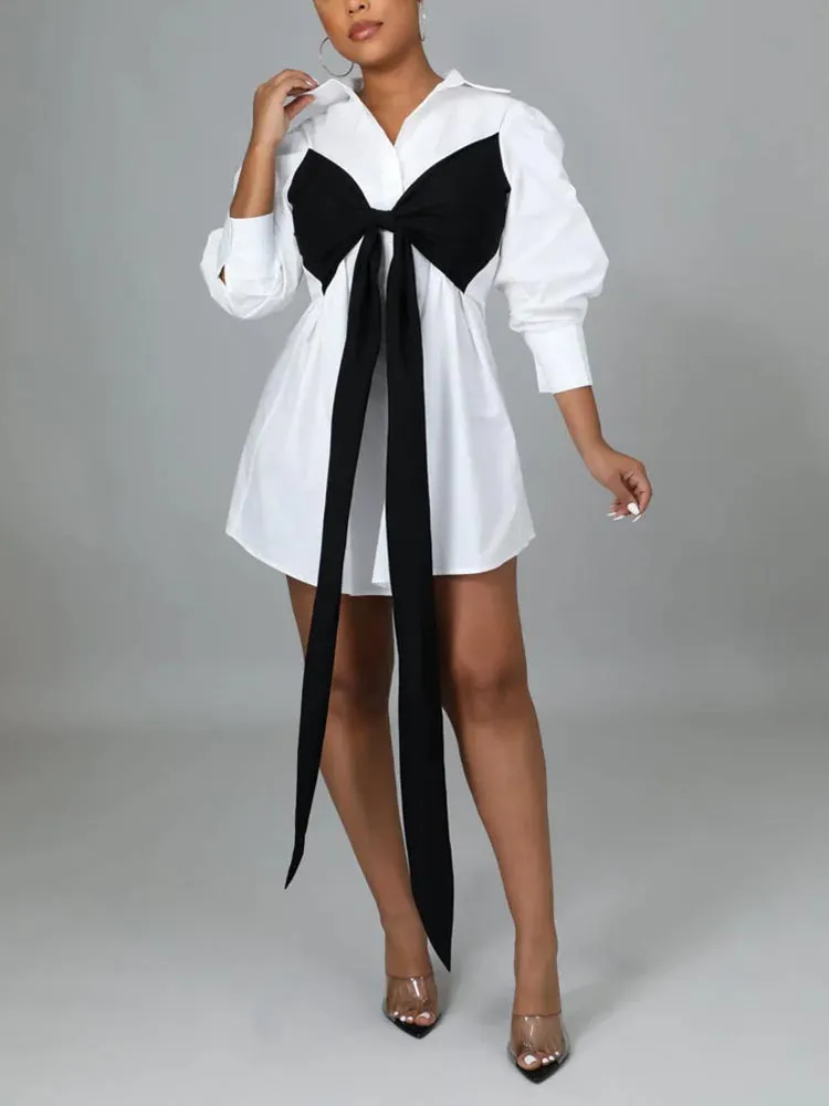 Lace Up Bow Shirt Mini Dress Maxct