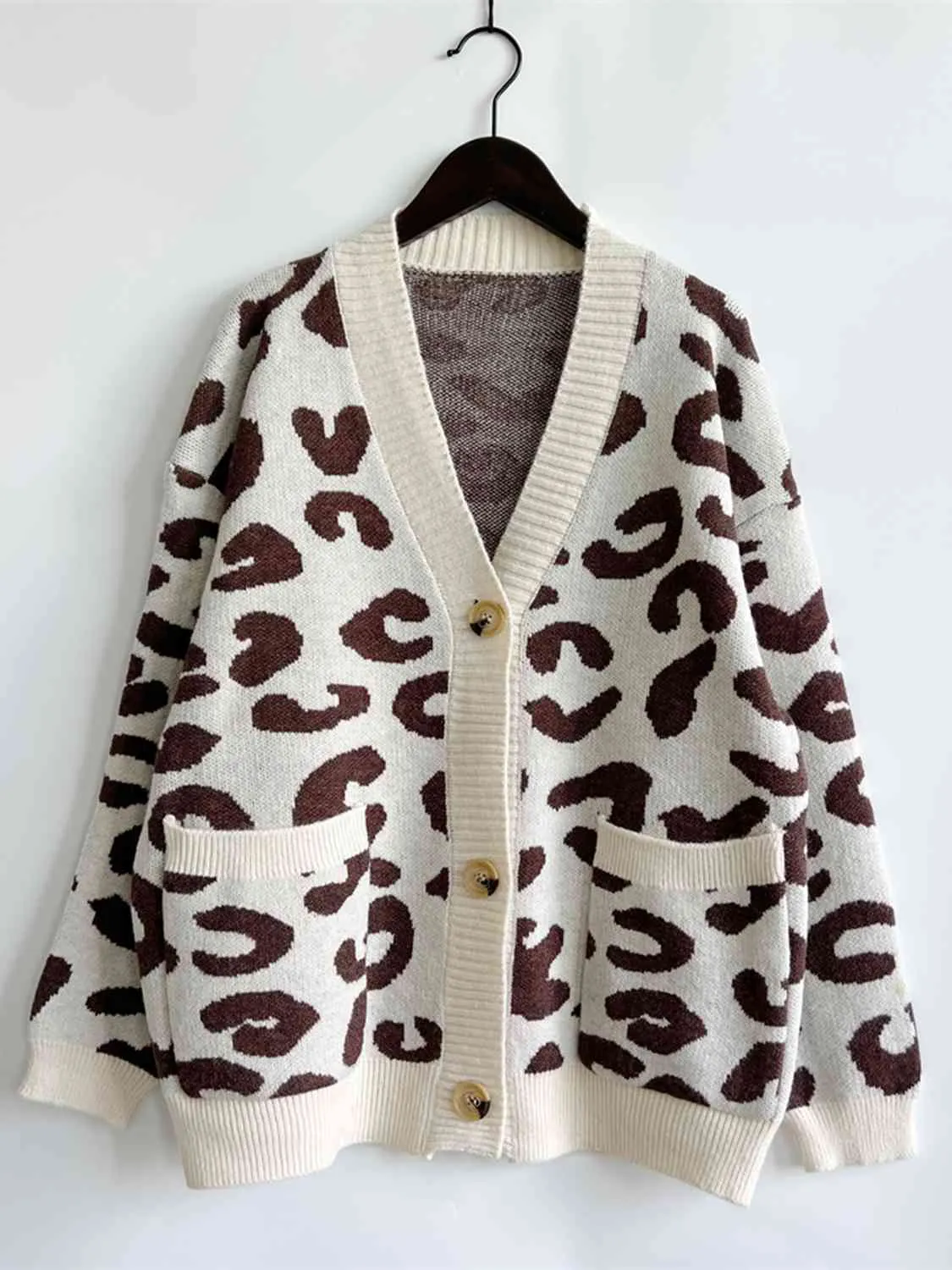 Maxct &Leopard Button Front Cardigan with Pockets