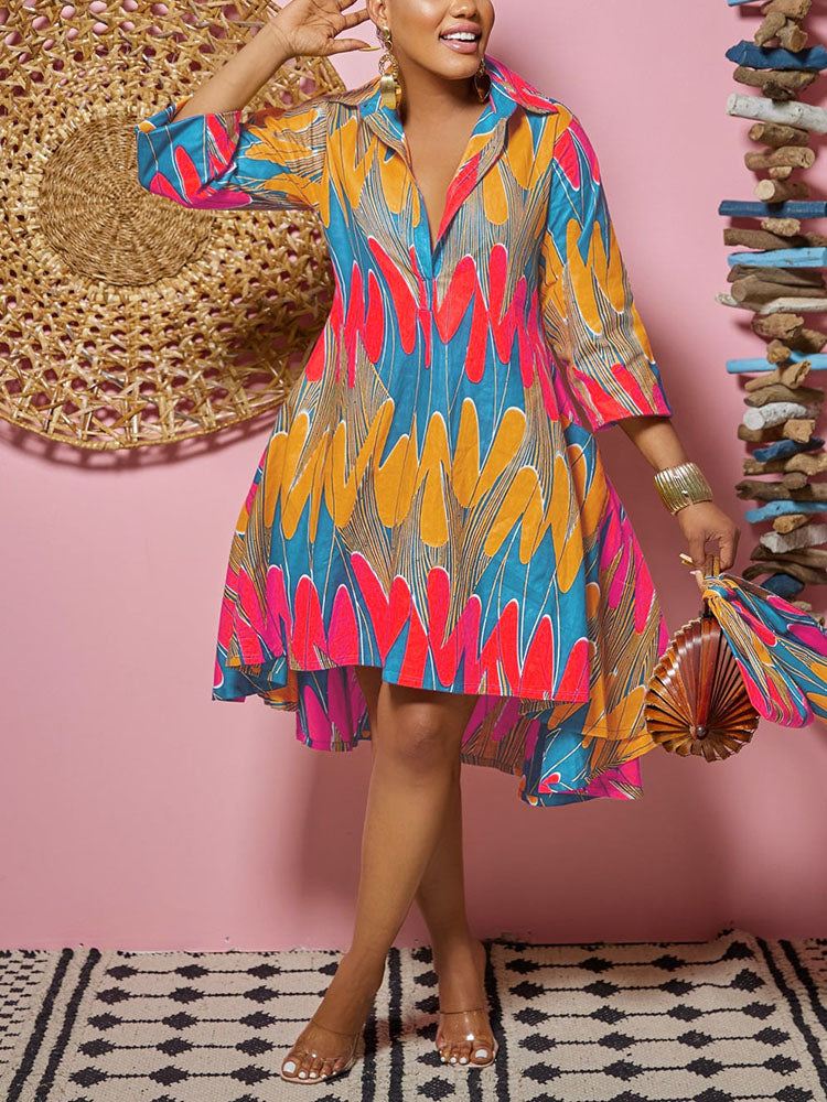 Printed A-Line Shirt Midi Dress Maxct