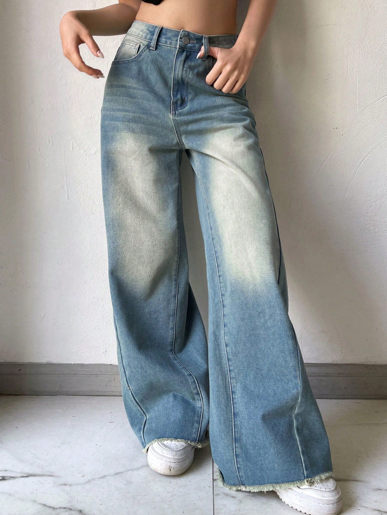 Maxct Women's Casual Wide-Leg Denim Pants With Pockets For Daily And Commuting