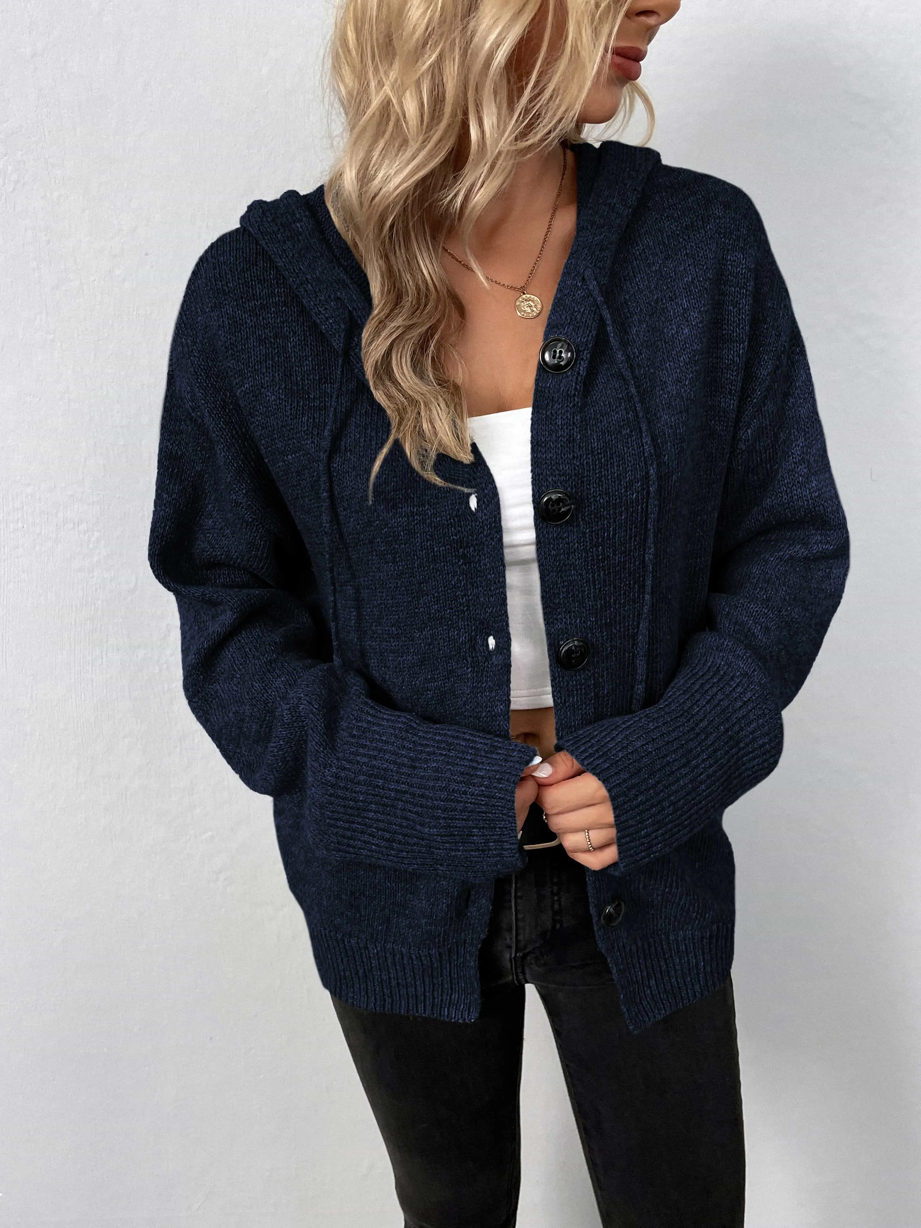 Maxct &Button-Down Long Sleeve Hooded Sweater