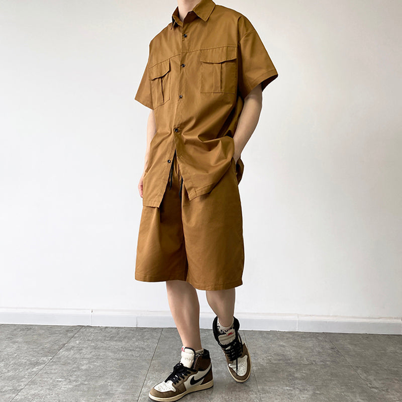 Maxct Two-Piece Square Neck Short Sleeve Shirt and Shorts