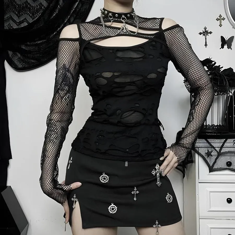 Maxct &Goth Fishnet Ripped Top