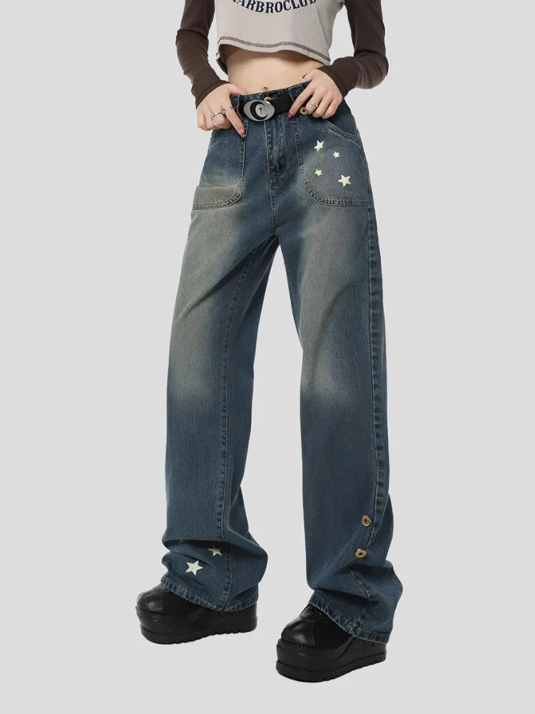 Loose Jeans Five-Point Star Design for Women Maxct