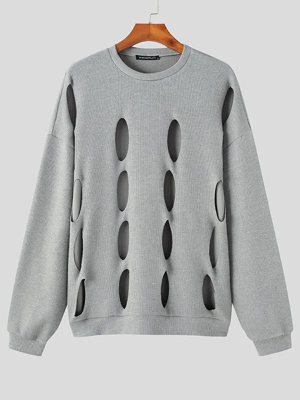 Maxct - Mens Solid Cutout Long Sleeve Sweater