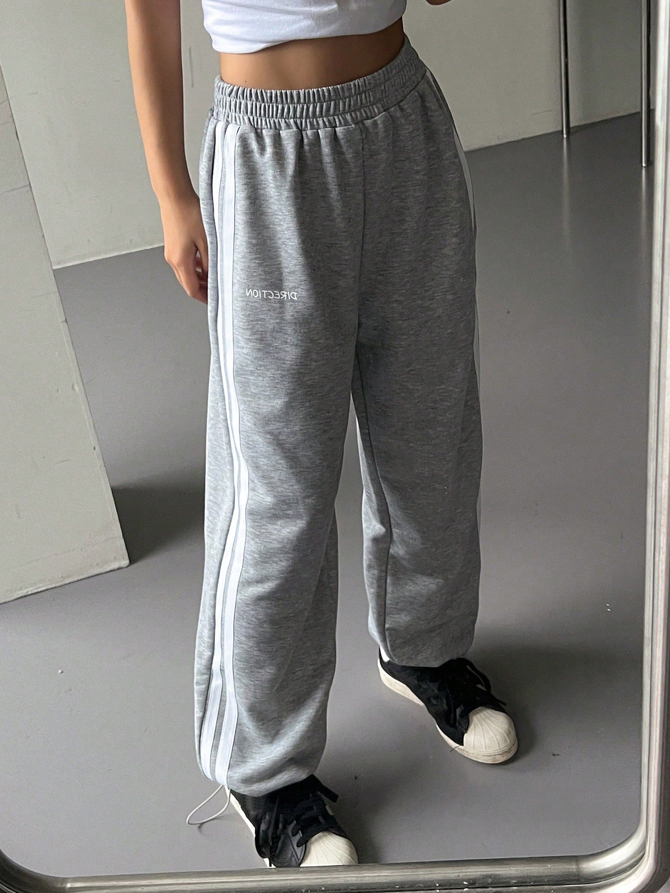 Maxct Women's Solid Color Elastic Waist Side Stripe And Printed Loose Casual Palazzo Pants