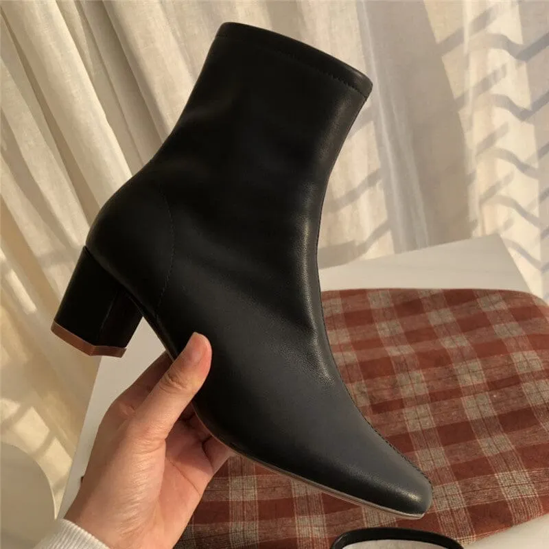 Classic Elegant Glove-Like Ankle Boots with Fleece Lined Mid Heel Maxct