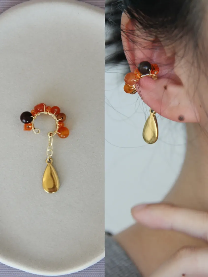 「Chinoiserie」Red Agate Beads Drop Conch Clip