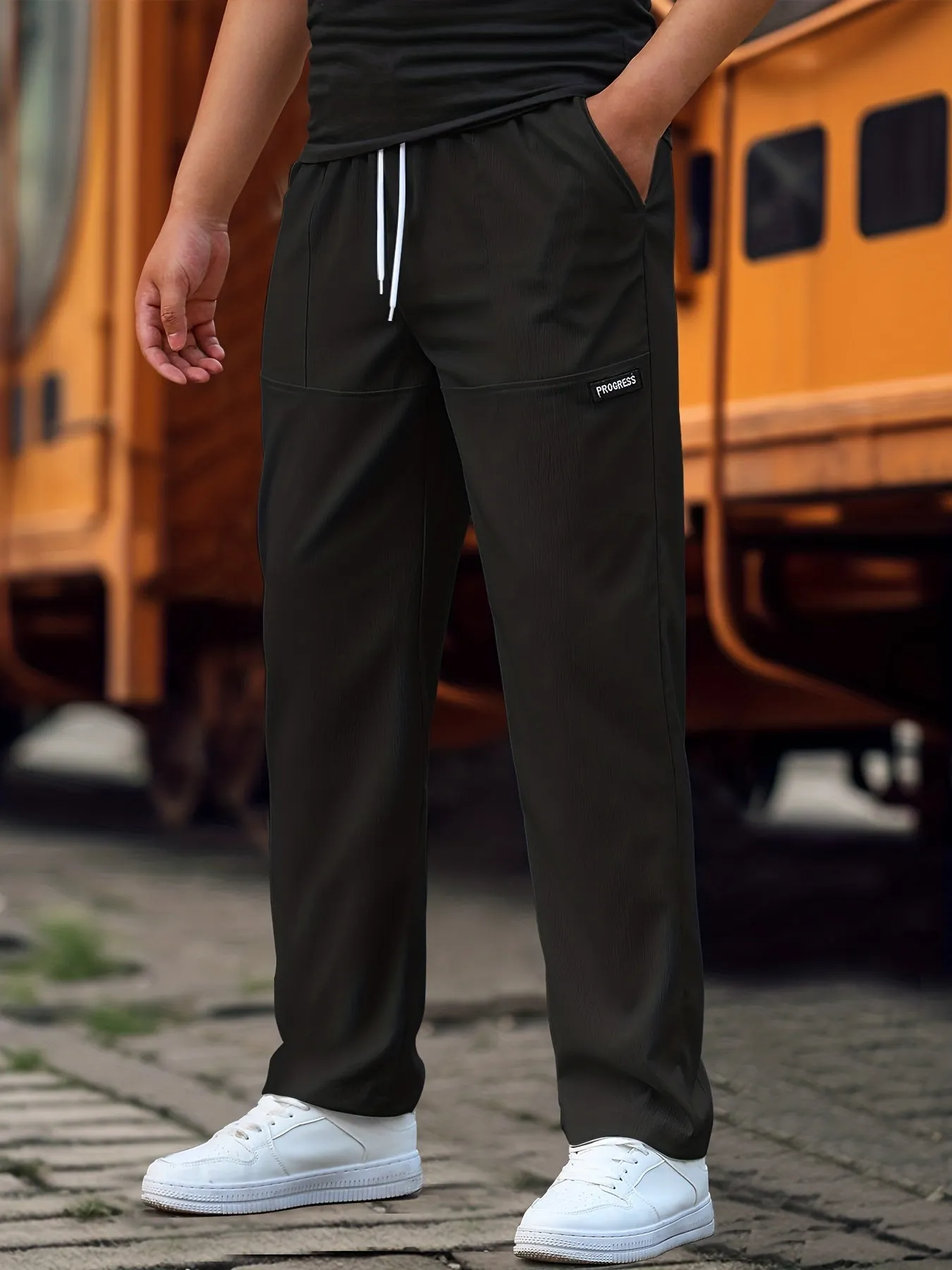Maxct  Men's Straight Leg Casual Work Pants, Classic Design Waist Drawstring Joggers For Fitness