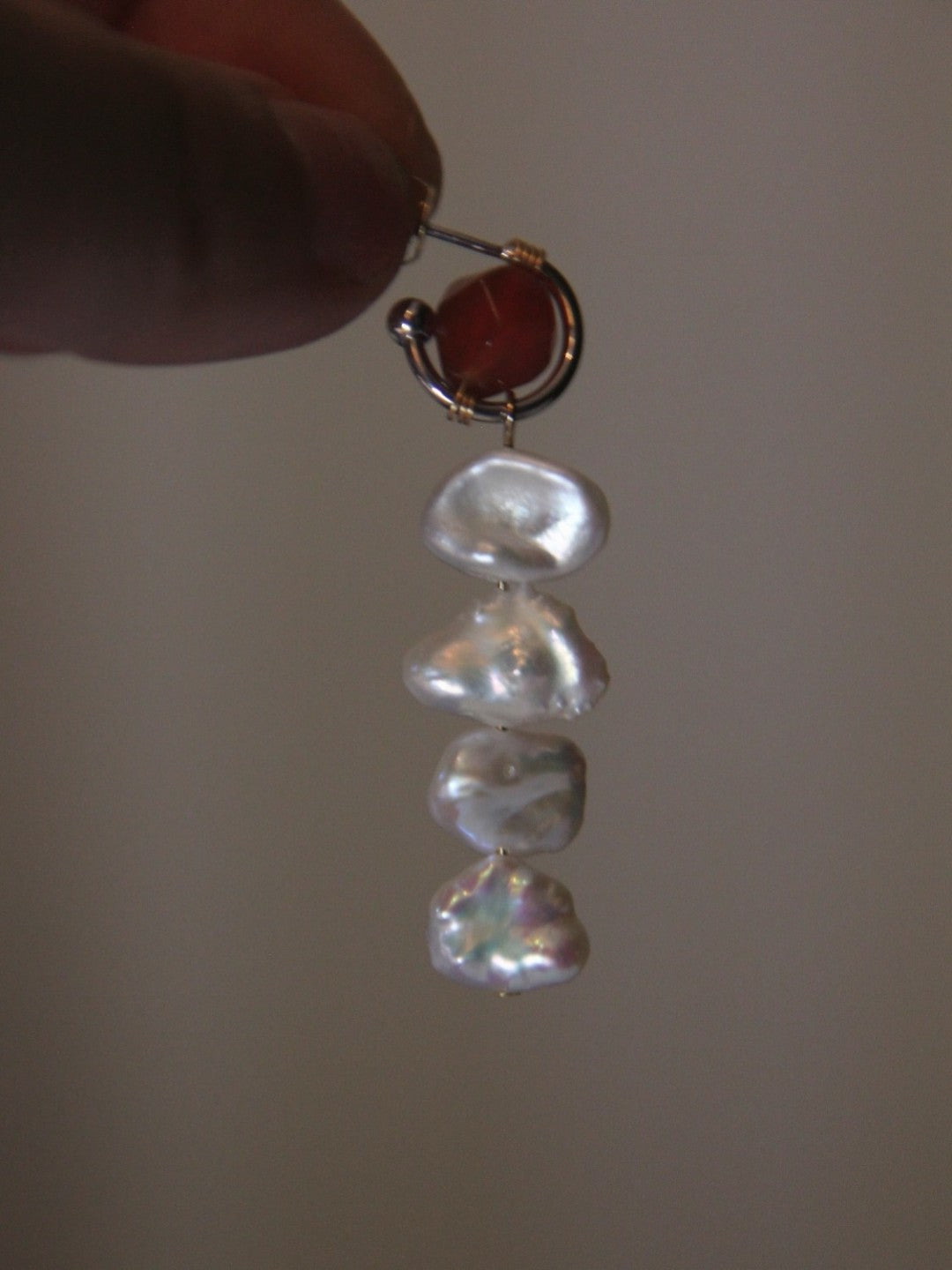 「Chinoiserie」Red Agate Pearl Dangle Earrings