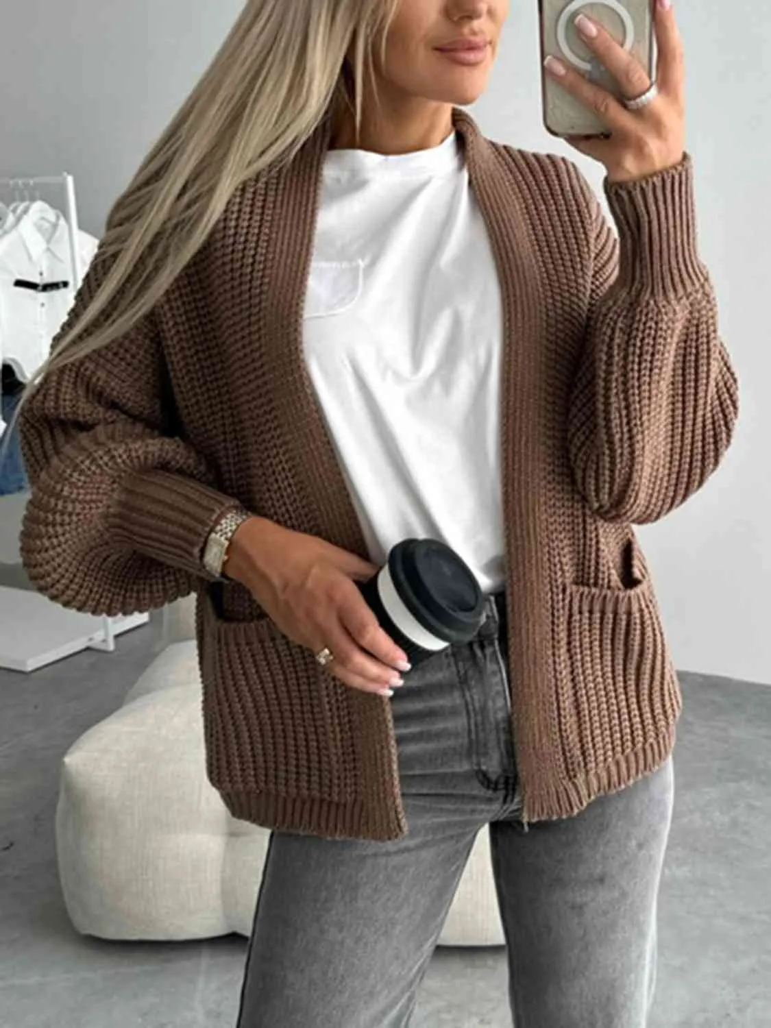 Maxct &Open Front Dropped Shoulder Cardigan