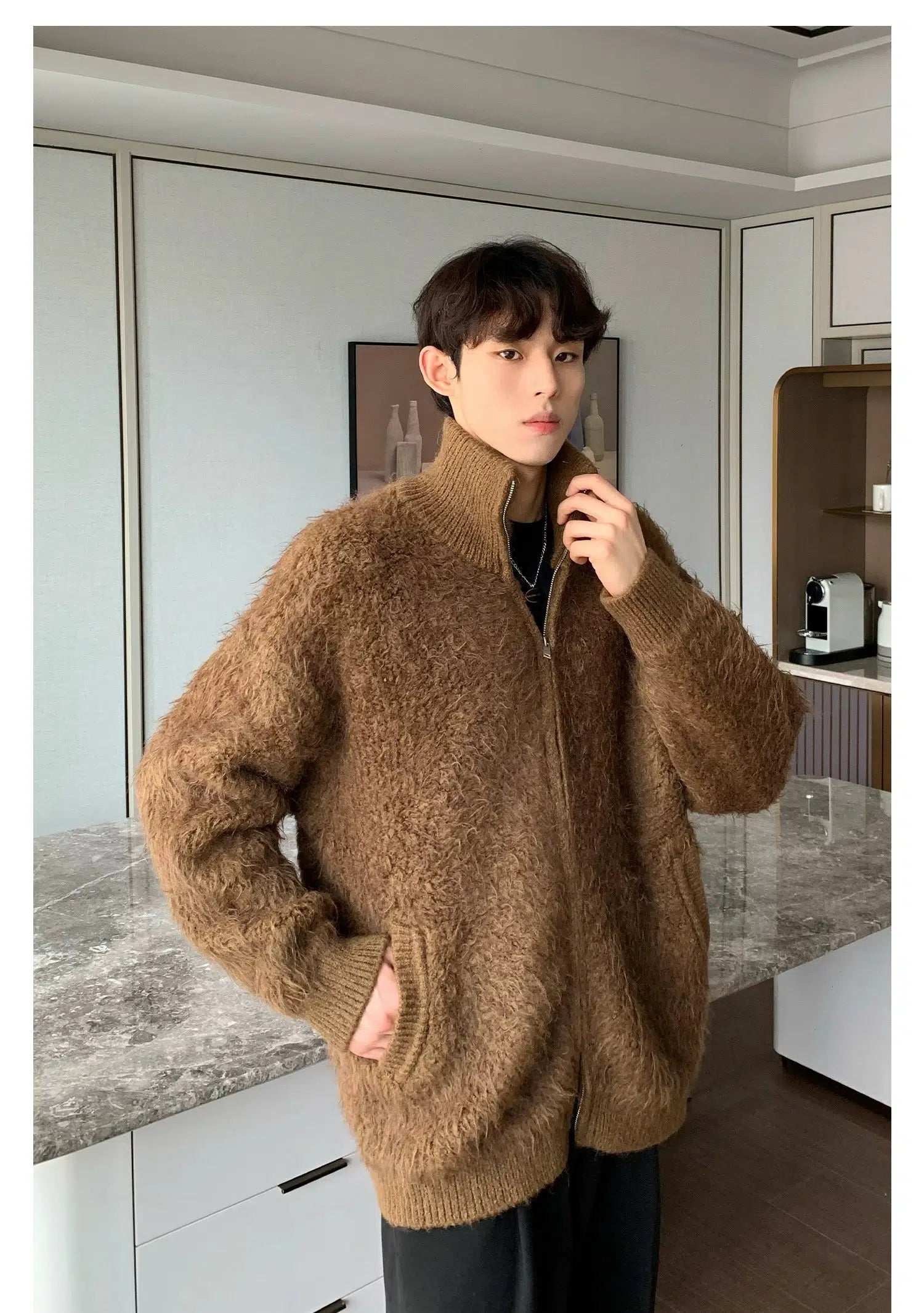 Maxct Furry Turtleneck Cardigan Sweater