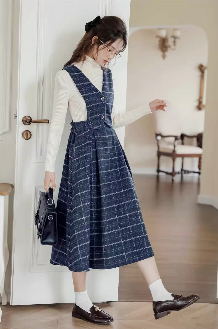 Plaid Vest Pinafore Dress Maxct