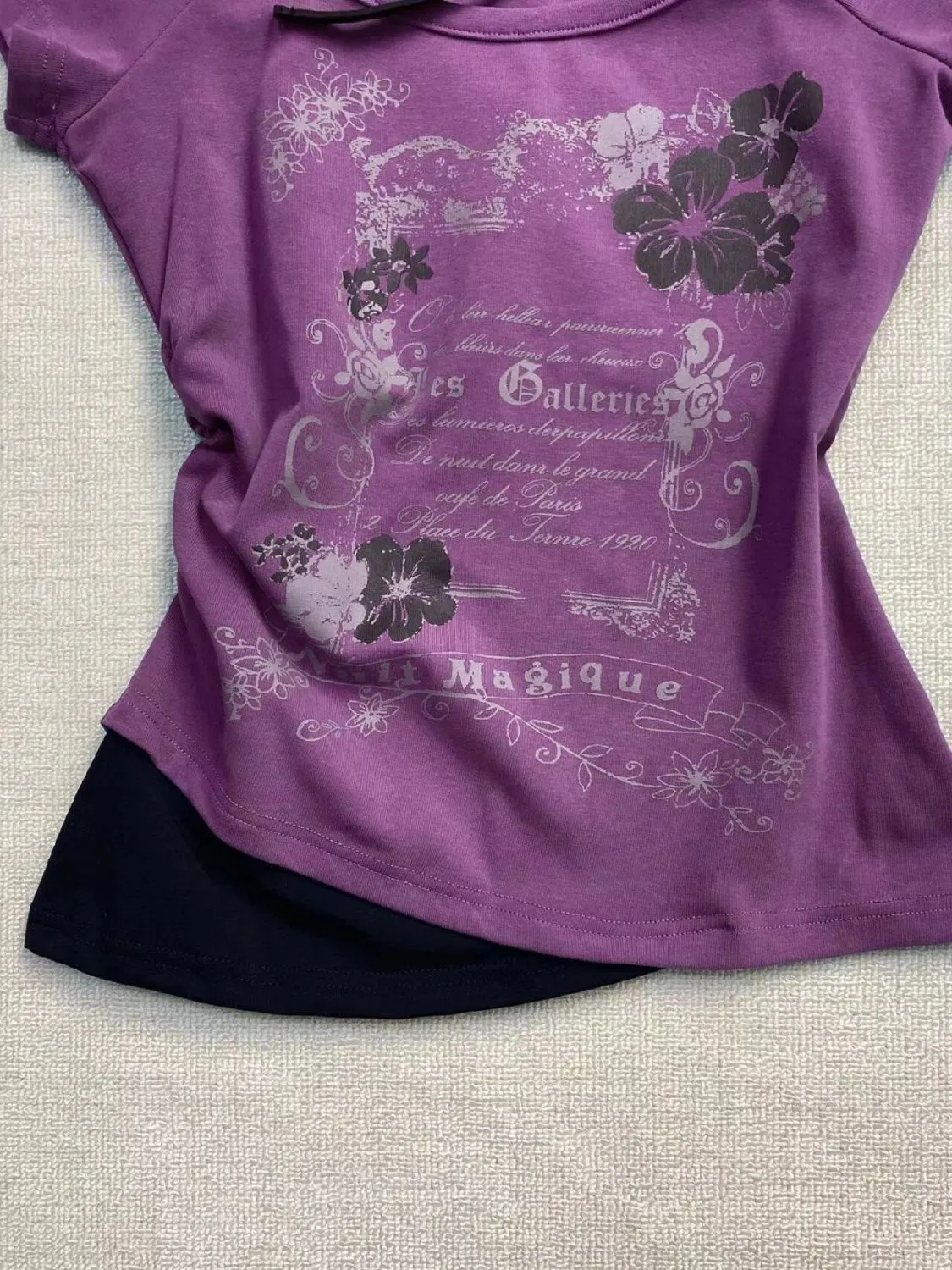 Retro Purple Halter Fake Two Piece Printed T-Shirt Women Y2K Streetwear Hot Girl Slim Fit Millennium Harajuku Fashion Casual Top