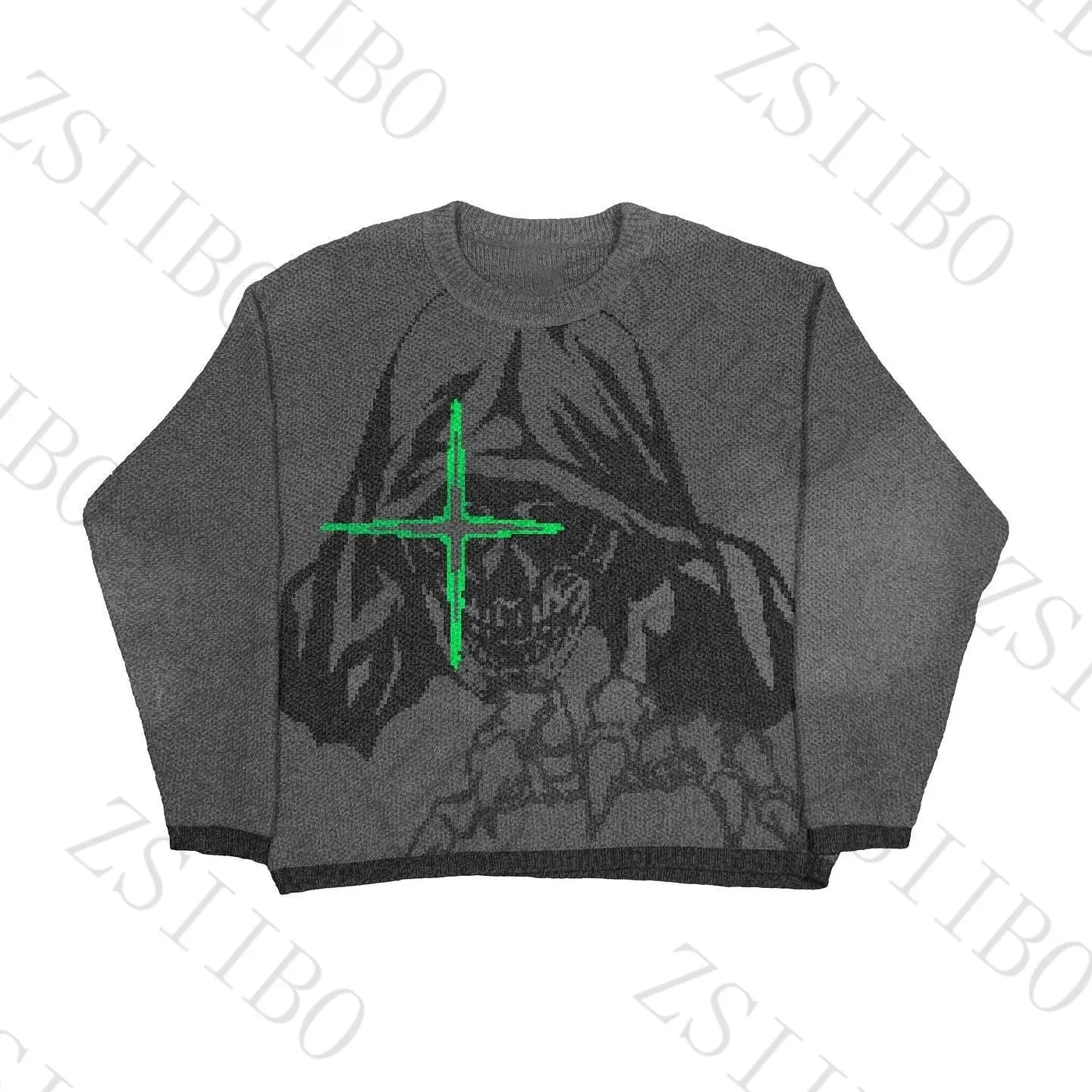 Maxct traf y2k Women's sweater pullover sweatshirt long sleeve winter vintage print pattern clothes hip hop oversize back school fit