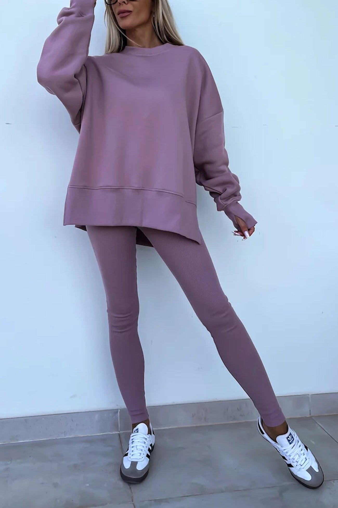Maxct Crew Neck Slit Sweatshirt Legging Suits