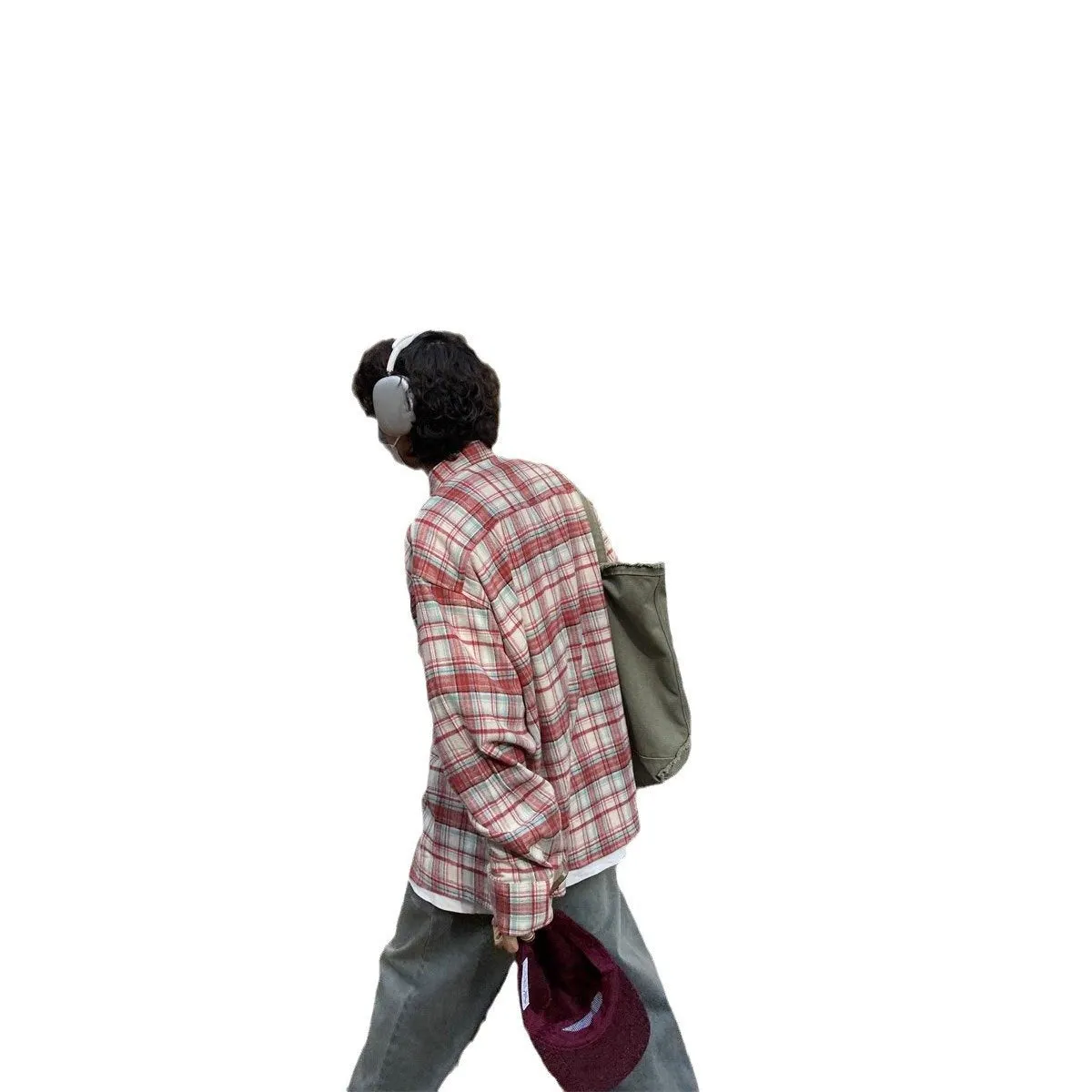 Maxct 90s Streetwear American Retro Plaid Shirt Men's Spring And Autumn New Loose Casual Lazy Style Long-sleeved Shirt All-match Coat Top