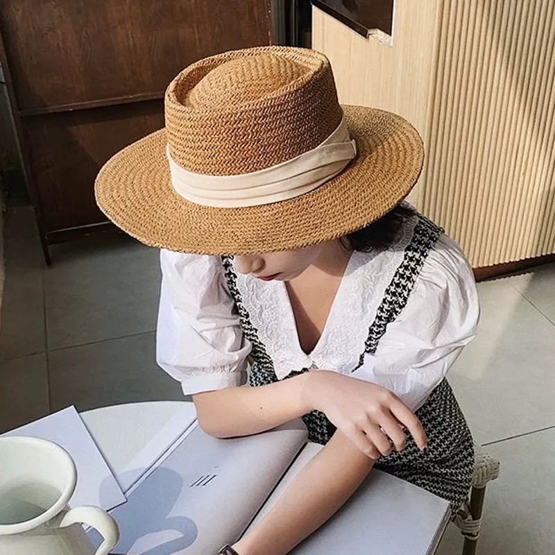 Maxct Internet Celebrity Ins Travel Wide Brim Flat Top Japanese Style Straw Hat