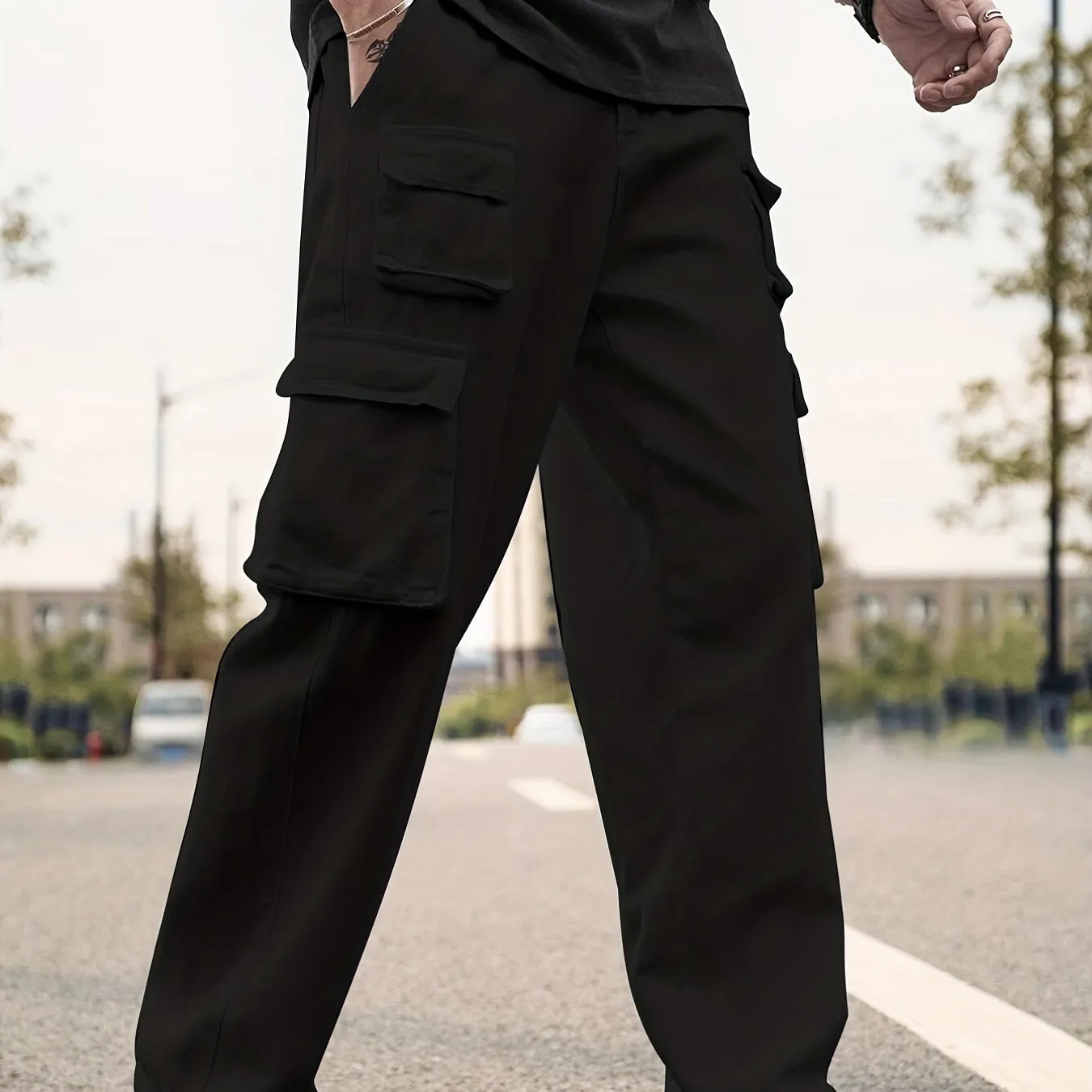 Maxct Men's Multi Flap Pocket Cargo Pants, Loose Trendy Pants