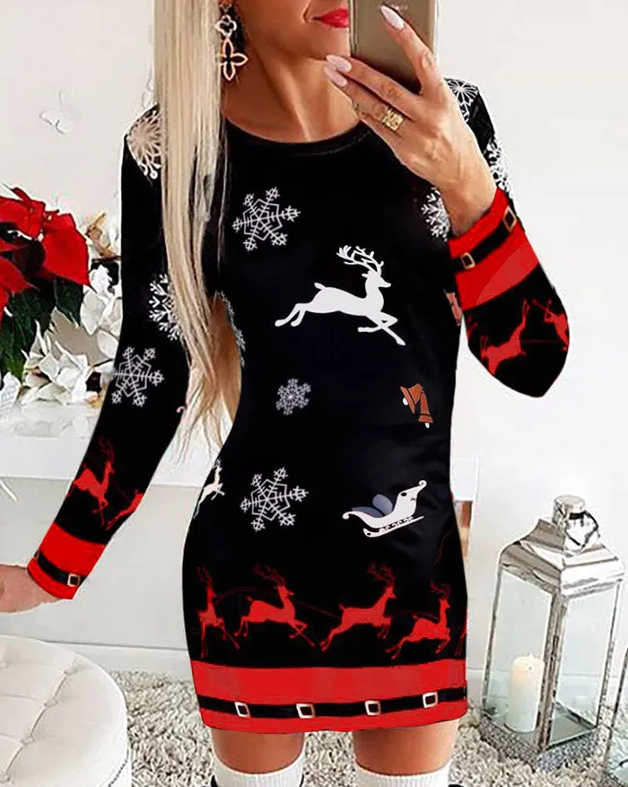 Santa Claus Printed Christmas Mini Dress Maxct
