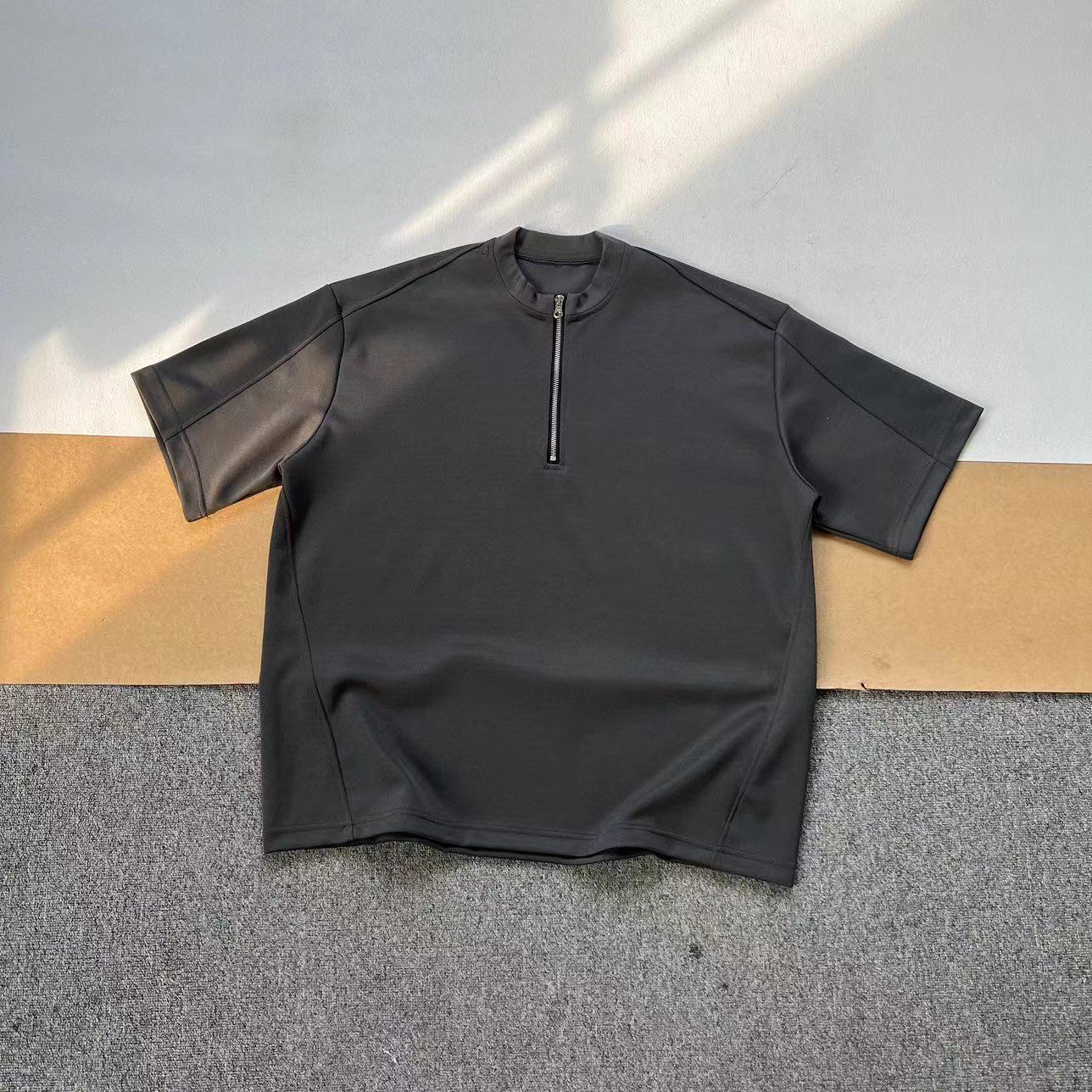 Maxct 90s Streetwear American Style Trendy Brand Niche Simple Pure Cotton Short-sleeved T-shirt Men's Summer New Loose Street Half-zipper Short-sleeved Top - Image 7