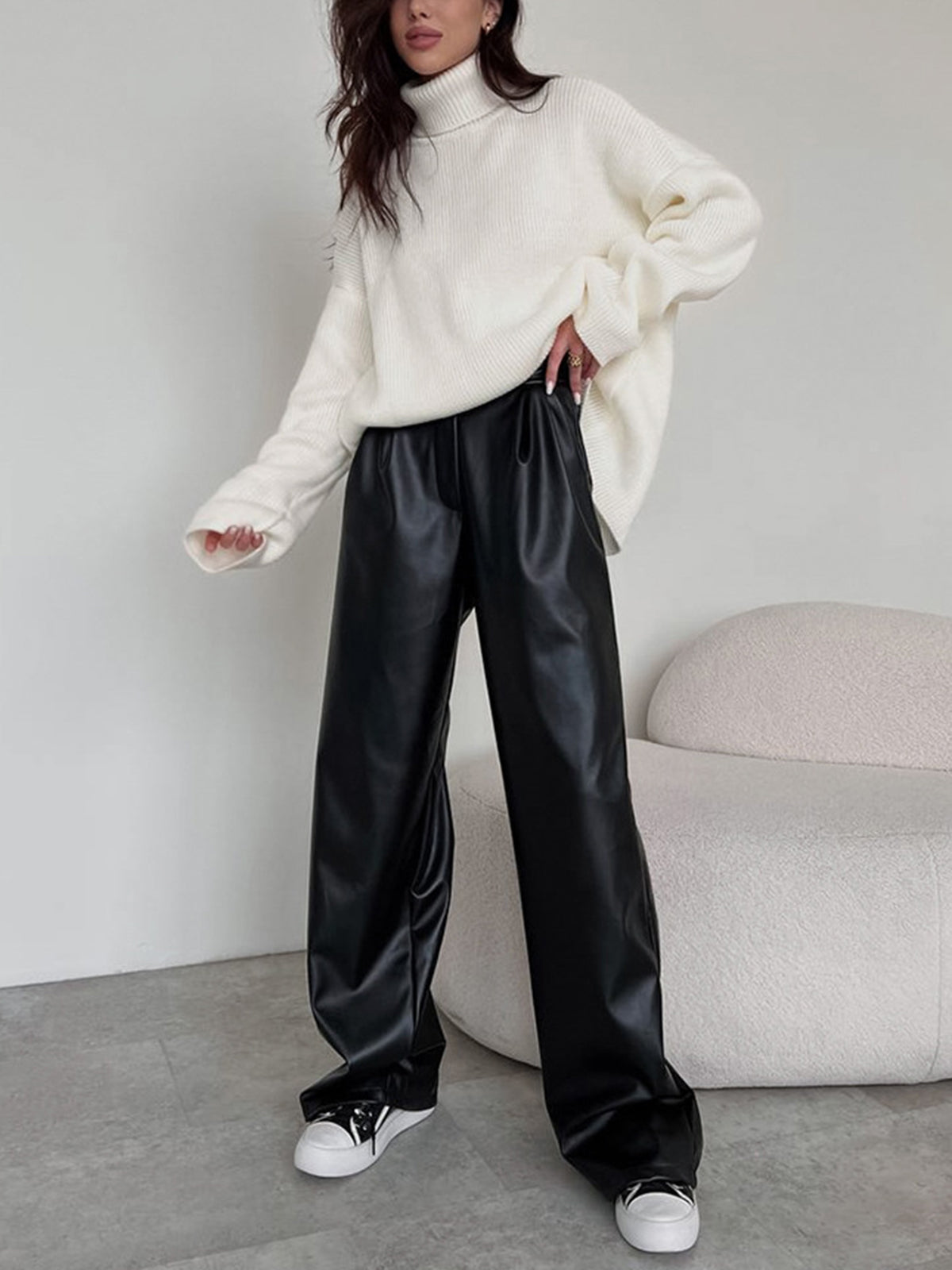 Maxct Faux Leather Wide Leg Pants