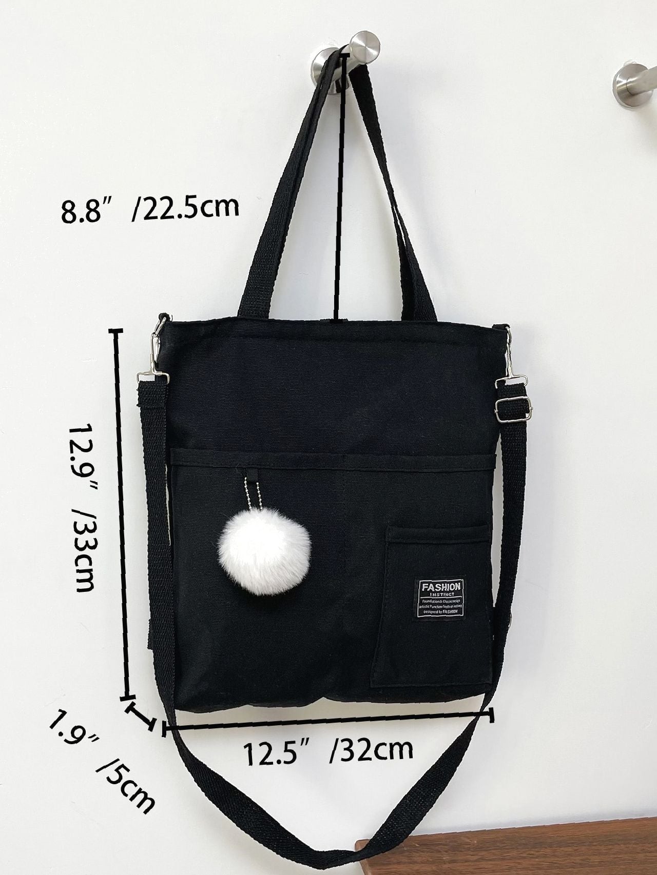 Maxct - Letter Graphic Shopper Bag with Bag Charm  - Women Tote Bags