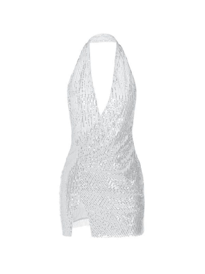 Split Sequin Halter Party Mini Dress Maxct