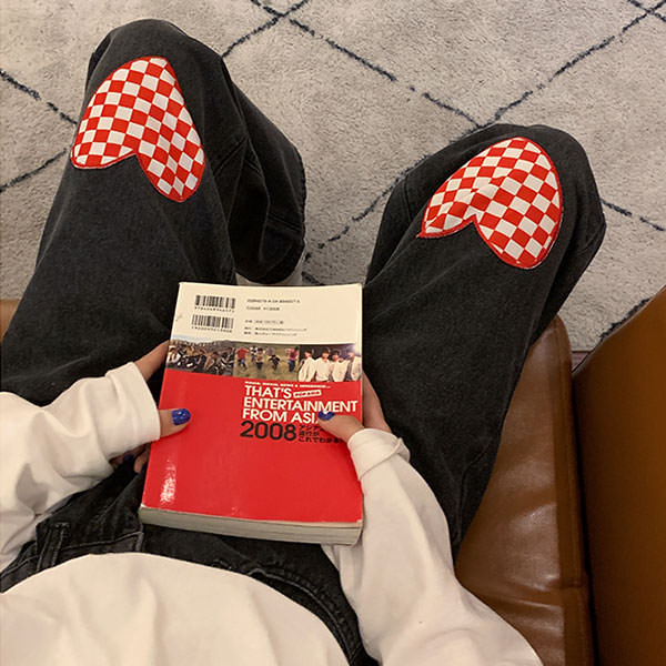 Checker Heart Wide Jeans Maxct