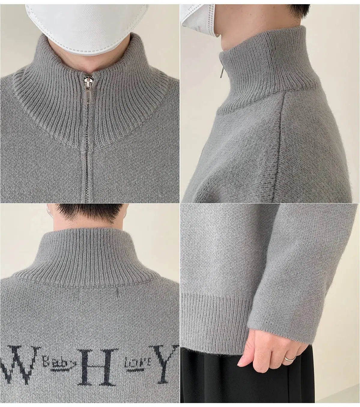 Maxct Text Print Stand Collar Sweater