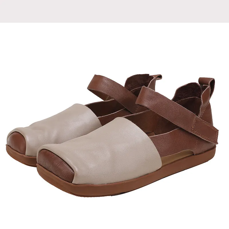 Versatile Leather Square Toe Flat Shoes Maxct