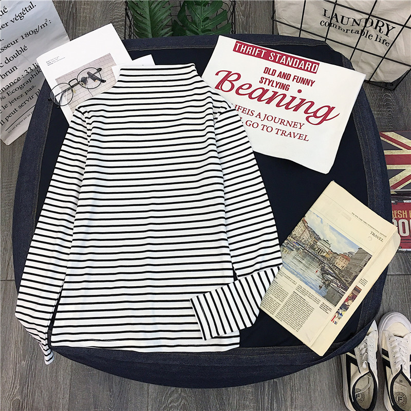 Maxct Long Sleeve T-shirts Women Striped Tshirts All-match Loose Basic Tops Leisure Korean Style Mujer Fashion Clothing Ins