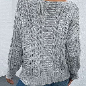 V-Neck Cable-Knit Long Sleeve Sweater
