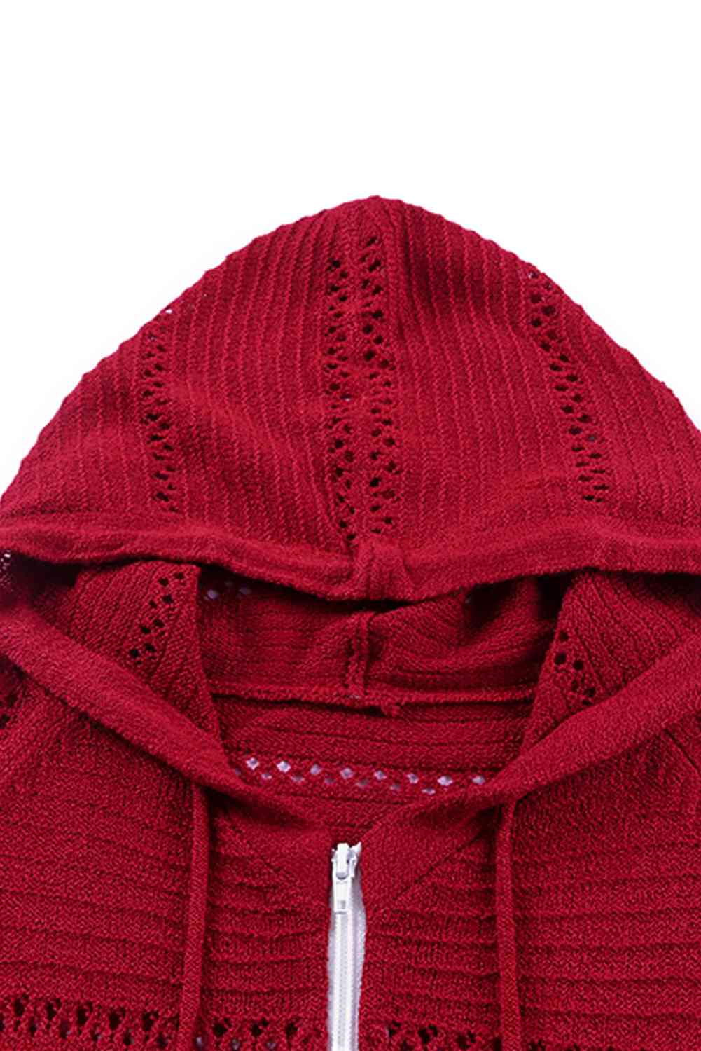 Maxct &Zip-Up Raglan Sleeve Openwork Hooded Cardigan - Image 32