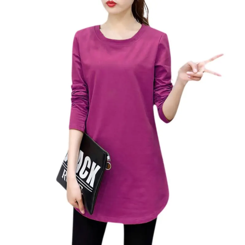 Maxct Women's O-Neck Long T-Shirts Casual Three Quarter Sleeve Spring Autumn Tops Solid Color Loose Tops