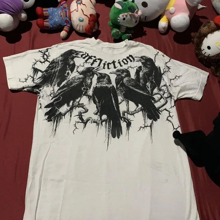 Maxct Summer Y2K Aesthetic Gothic Fashion Cartoon Printed Short Sleeved Graphic T Shirts Retro Hot Casual Loose T-shirt Couple Top 1017