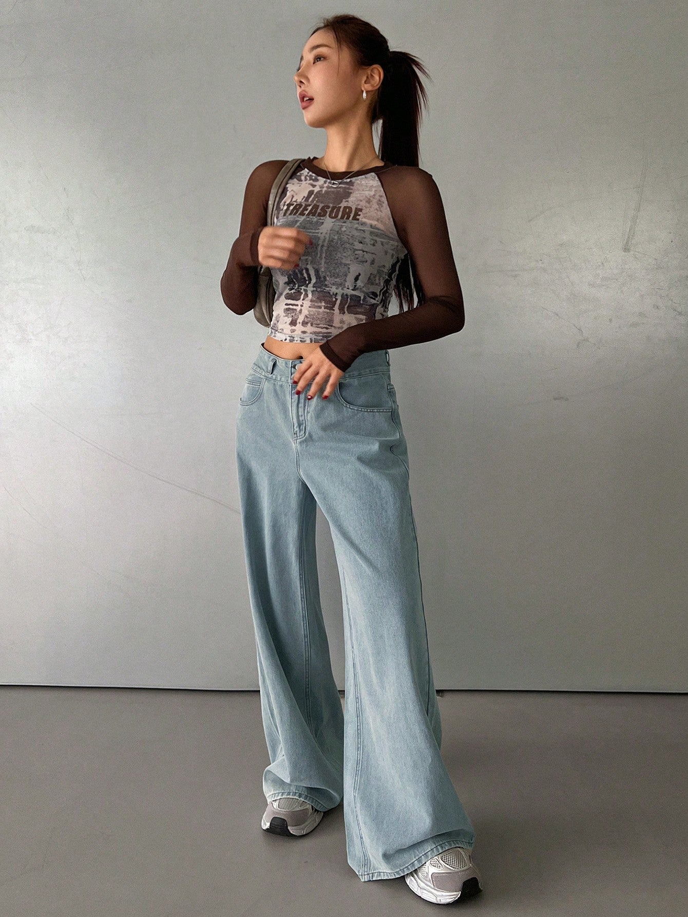 Maxct Women's Loose Fit Casual Wide Leg Denim Pants With Pockets