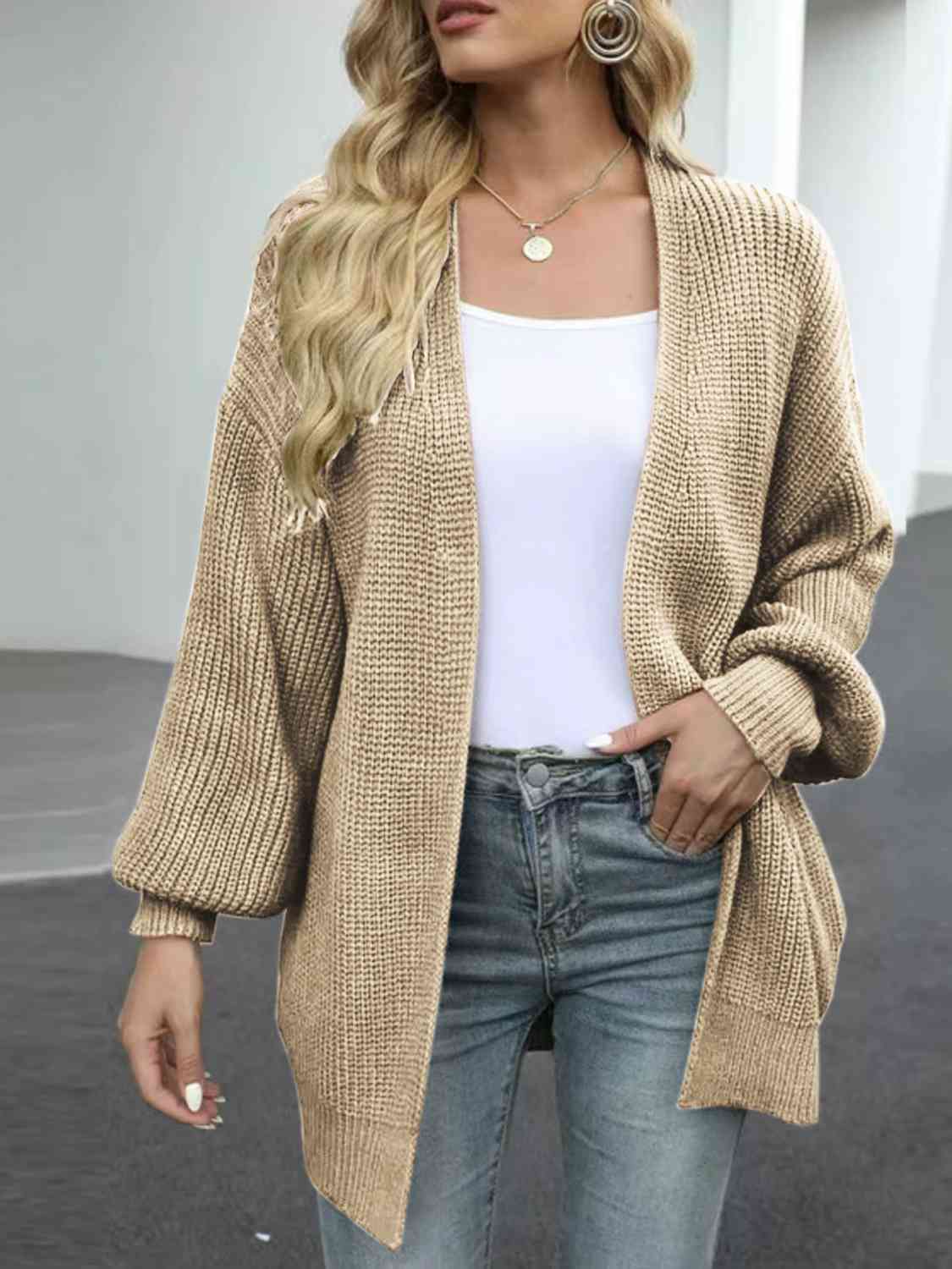 Maxct &Drop Shoulder Balloon Sleeve Cardigan