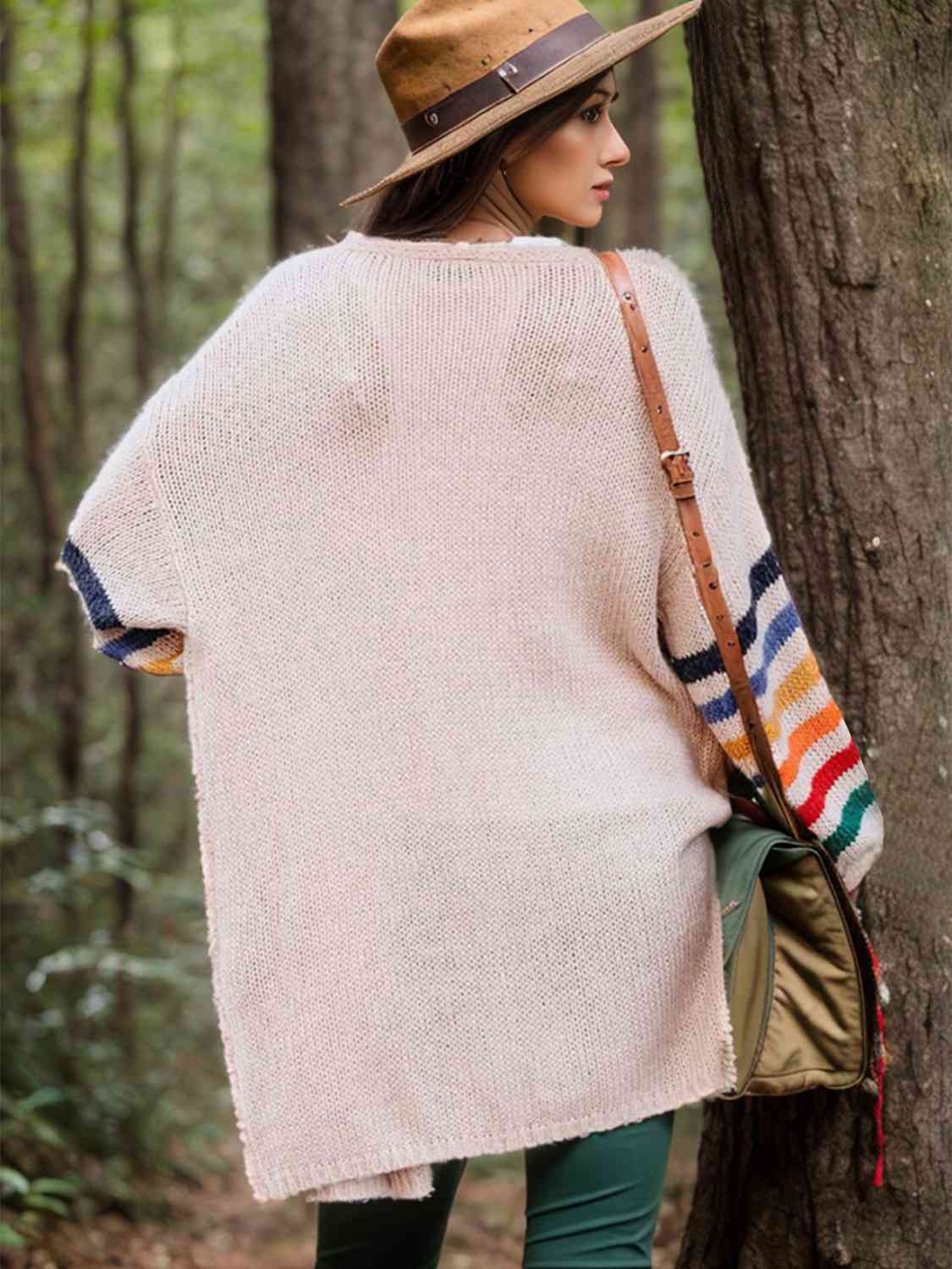 Maxct &Striped Open Front Long Sleeve Cardigan