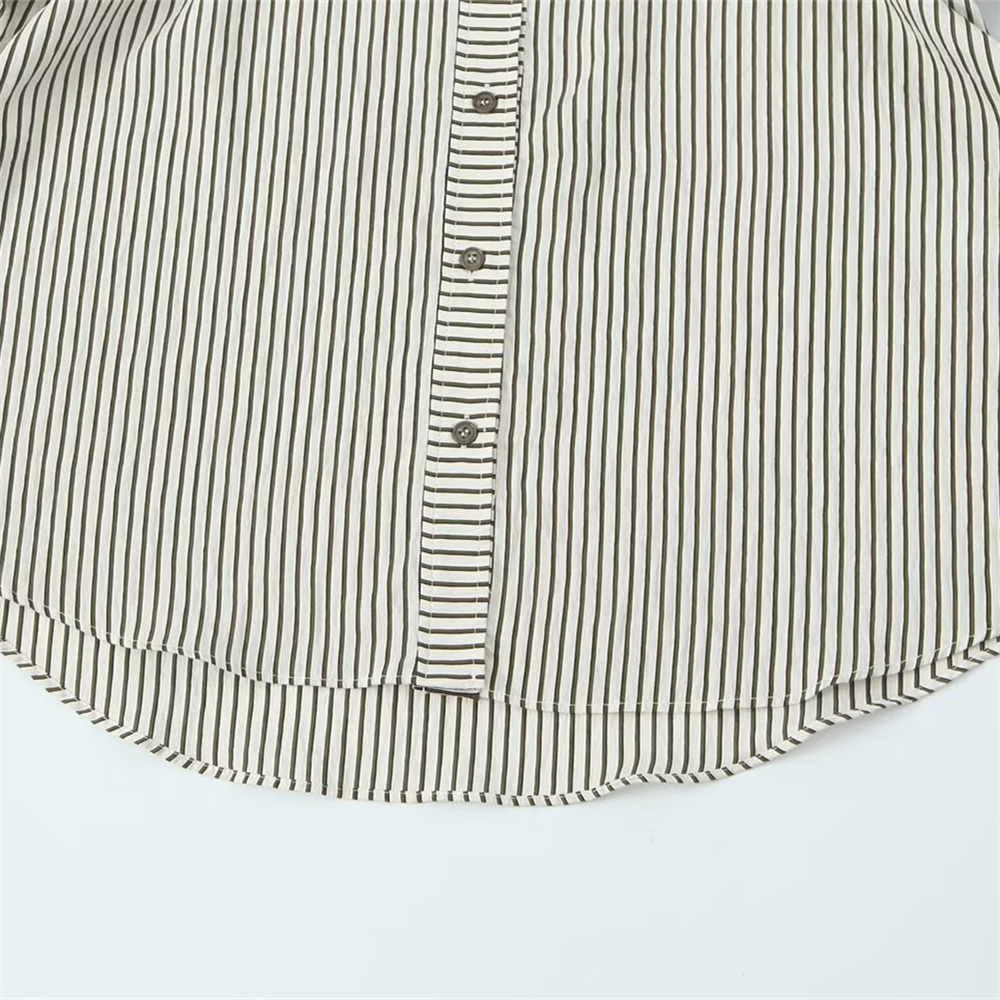 Maxct Autumn New Product Women's Fashion Temperament Striped Long Sleeve Flip Collar Simple Casual Shirt