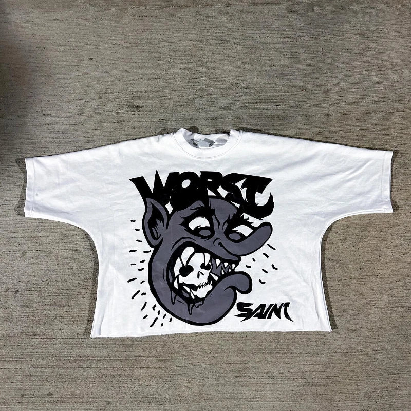Maxct 90s Streetwear Y2K Street T Shirt Men Women Harajuku Cartoon Printed Pattern Streetwear Retro Hip Hop Oversized Short Sleeves Unisex Clothing