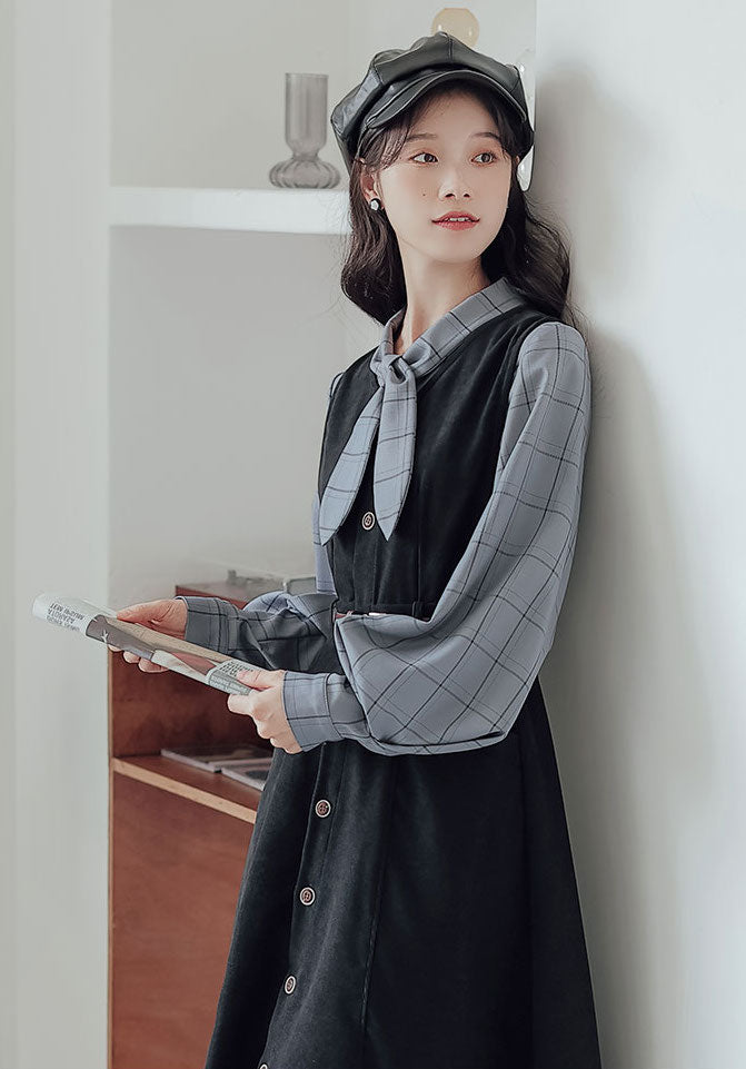 Button Up Suede Pinafore Dress Maxct