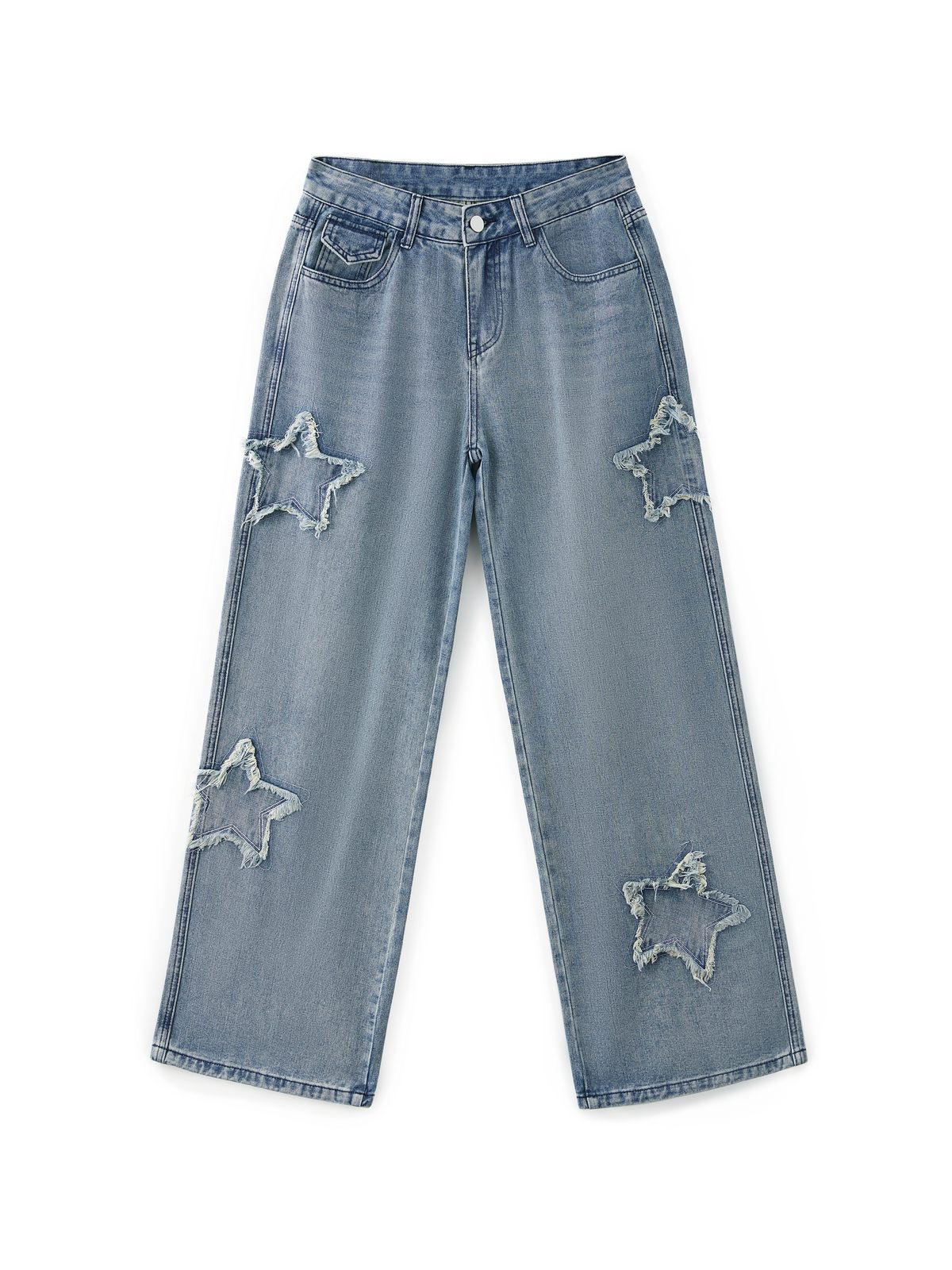 Vintage Wash Distressed Star Patch Boyfriend Jeans Maxct