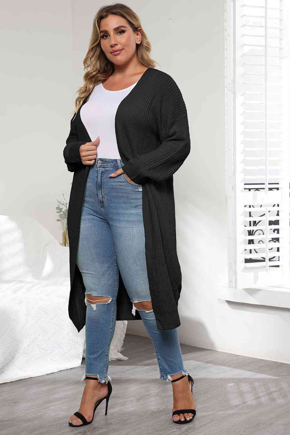 Maxct &Plus Size Open Front Long Sleeve Cardigan